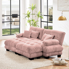 Cloud Couch Sleeper Sofa for Living Room, Chenille 2 Seater sofa with 2 Lumbar pillows and 2 throw pillows , Upholstered Wide Arm Sofa with 2 Ottomans,Chenille Pink