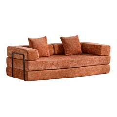 Floor Couch,Compression Sofa,Convertible Floor Sofa Bed-with Pillow Back Support Armrest,Comfy Futon Couch Lounge Sleeper Bed,chenille fabric,for Living Room Bedroom (orange)