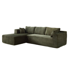 Compression Sectional Couch with Comfy Chaise, Boneless L Shape Sofa with Deep Seat, Minimalist Modular Couches Sleeper for Living Room Bedroom Apartment Lounge,corduroy,Green