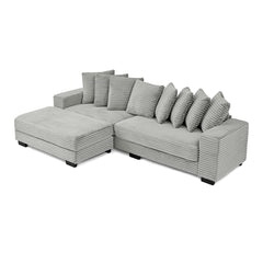 Corduroy Tufted Upholstered Sleeper Sectional Sofa, L-Shaped Modular Convertible Sofa , Can freely change the position of the footrests-Gray(Assembly is required)