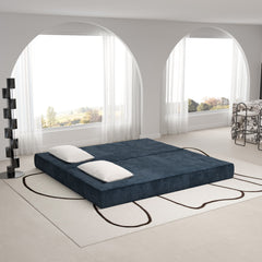 80' Convertible Couch Bed with 2 Pillows, 3-Seat Folding Floor Couch & King Size Bed Mattress, DIY Combination,Chenille,Blue