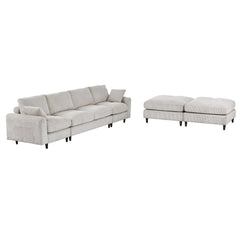 Modern corduroy modular section sofa, U-shaped convertible L-shaped sofa set with pillow, oversized sectional sofa with footstool, suitable for living room, attic, apartment, office - white 6 seat