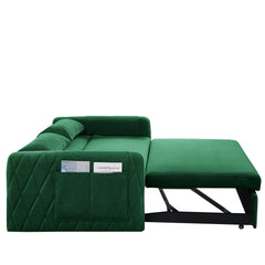 55' Modern Convertible Sofa Bed with 2 Detachable Arm Pockets, Velvet Loveseat Sofa with Pull Out Bed, 2 Pillows and Living Room Adjustable Backrest, Grid Design Armrests