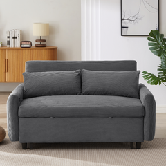 Modern Convertible Pull-out Sofa Bed with USB Ports, Dark Grey Corduroy, 57.48'