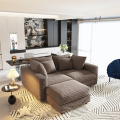 102.4 'Plush Corduroy 4-Seat Sofa,Modern Comfy Upholstered Sofa Cloud Couch,Deep Seat Couches with Soft Pillows and Movable Ottoman,Convertible Sofa Lounge Chair,for Living Room,Apartment,Office,Camel