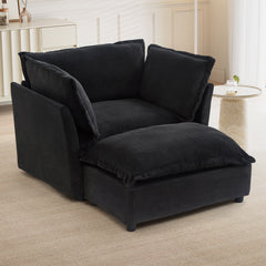 Modern Armchair Sofa 47' Cozy Upholstered Sofa Chair with Movable Ottoman, Black Chenille, Wide Seat & Curved Armrests
