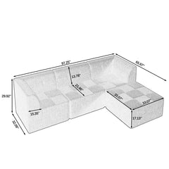 Modern Minimalist L Shape Modular Sectional Sofa, Sleeper Corduroy Couch, Comfy Space-Efficient Design, Grey