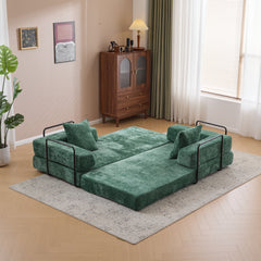 Floor Couch,Compression Sofa,Convertible Floor Sofa Bed-with Pillow Back Support Armrest,Comfy Futon Couch Lounge Sleeper Bed,Chenille fabric,for Living Room Bedroom (dark green)
