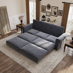 93.7 ' King Pull Out Sofa Bed, Chesterfield Sofa, 3-in-1 Velvet Convertible Sleeper Sofa with Nailhead Trim & Rolled Arm, Multi-Functional Sofa Bed for Living Room, Bedroom, Apartment, Office
