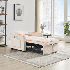 Modern Three-in-One Folding Sofa Bed Chair with Adjustable Back in Creamy White Velvet