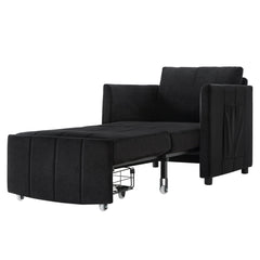 Upholstered Convertible Sleeper Sofa with 5-Position Backrest, Side Pockets, Storage, Black Chenille, 31.5'