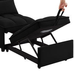 4 in1 Multi-Function Single Sofa Bed with Storage Pockets,Tufted Single Pull-out Sofa Bed with Adjustable Backrest and Pillows ,Convertible  Chaise Lounge,Black