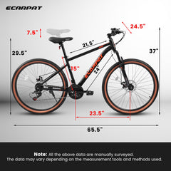 A24301 24 Inch Mountain Bike for Teenagers, High Carbon Steel Frame, Disc Brakes, Durable Design, Brown Edge Tires, Ideal for School Commuting
