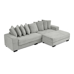 Corduroy Tufted Upholstered Sleeper Sectional Sofa, L-Shaped Modular Convertible Sofa , Can freely change the position of the footrests-Gray(Assembly is required)