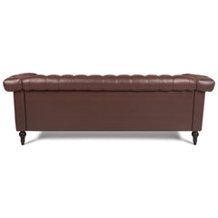 Traditional Dark Brown 3 Seater Sofa with Removable Cushions and Square Arms in PU Material