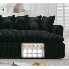 [NEW ARRIVED] [VIDEO PROVIDED]   127''  Large Sectional Sofa ,Elegant Curved Design ,High-Resilience Foam ,Ten Back Cushions,L-Shape Left Sofa,No Assembly  Required , (Black
-Soft Corduroy Fabric)