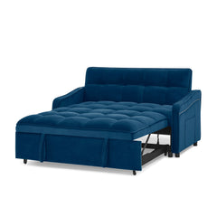 Loveseats Sofa Bed with Pull-out Bed,Adjsutable Back and Two Arm Pocket,TypeC and USB Charging with Copper nail,Blue (47'x53'x31')