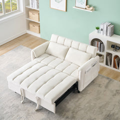 52 'beige modern velvet sofa, sofa pullout bed, small love seat casual sofa with back, pillow, pockets, living room furniture, 3 in 1 convertible sleep sofa bed.