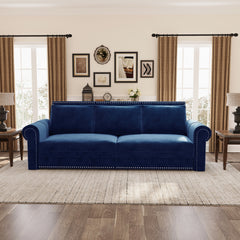93.7 ' King Pull Out Sofa Bed, Chesterfield Sofa, 3-in-1 Velvet Convertible Sleeper Sofa with Nailhead Trim & Rolled Arm, Multi-Functional Sofa Bed for Living Room, Bedroom, Apartment, Office, Blue