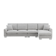 Modern Oversized L-shaped Sectional Sofa with Chaise and Free Pillows, Chenille Fabric, 119*55 Inches, Light Gray