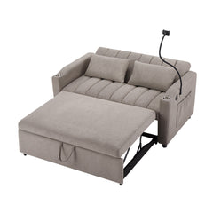 Convertible Sofa Bed Loveseat with USB Ports, Side Pockets, Cup Holders & Swivel Phone Holder, Light Grey Bella Fabric