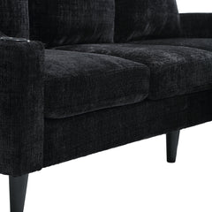 UNITED  WE WIN Sofa for three, solid wood frame, Chenille fabric, side pocket, with two cup holders, footstool with storagestorage sofa /Living room sofa cozy sectional  sofa