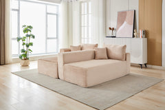 Compression Sectional Couch with Comfy Chaise, Boneless L Shape Sofa with Deep Seat, Minimalist Modular Couches Sleeper for Living Room Bedroom Apartment Lounge,corduroy,Beige