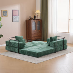 Floor Couch,Compression Sofa,Convertible Floor Sofa Bed-with Pillow Back Support Armrest,Comfy Futon Couch Lounge Sleeper Bed,Chenille fabric,for Living Room Bedroom (dark green)