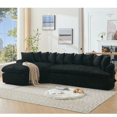 [NEW ARRIVED] [VIDEO PROVIDED]   127''  Large Sectional Sofa ,Elegant Curved Design ,High-Resilience Foam ,Ten Back Cushions,L-Shape Left Sofa,No Assembly  Required , (Black
-Soft Corduroy Fabric)