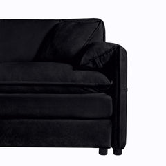 Modern Chenille Deep Seat Sectional Sofa Cloud Couch with Ottoman, Comfy Love Seat Upholstered Modular L Shaped Couch, Black