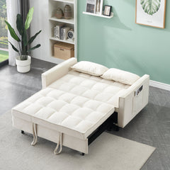 55-inch Beige velvet sofa bed, elegant and convenient, with storage pockets, cleverly interpreting the three-in-one conversion