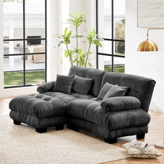 Cloud Couch Sectional Sofa for Living Room, Chenille 2 Seater Sofa with 2 Lumbar pillows and 2 throw pillows , Upholstered Wide Arm Sofa with Convertible Ottoman,Chenille Gray
