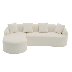 Boneless L-Shape Sectional Sofa with Curved Chaise,White Modular Chenille Compression Couch,30D High-Density Foam,Minimalist Modular Couches Sleeper for Living Room Bedroom Apartment Lounge.