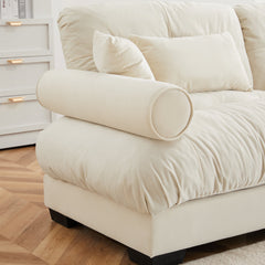 Super Comfort Oversized Modular Velvet Sectional Sofa Couch with Movable Ottoman in Cream