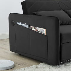 MH' Sleeper Sofa Bed w/USB Port, 3-in-1 adjustable sleeper with pull-out bed, 2 lumbar pillows and side pocket, soft velvet convertible sleeper sofa bed, suitable for living room bedroom