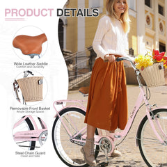 26 Inch Single Speed Folding Lady Bike , Durable Steel Frame,Compact Design for Easy Storage and Commuting