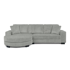 Corduroy Tufted Upholstered Sleeper Sectional Sofa, L-Shaped Modular Convertible Sofa , The arc-shaped footstool can be placed freely on the left and right-Gray