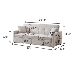 3 in 1 Convertible Sleeper Sofa Bed, Modern Fabric Loveseat Futon Sofa Couch Pullout Bed, Small Love Seat Lounge Sofa Reclining Backrest, Pillows, Pockets, Home furniture for Living Room, Beige