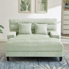 Modern Chaise Lounge Sofa Bed with Adjustable Backrest and LED Light Strip, Green Chenille Upholstered, 57.1 Inches