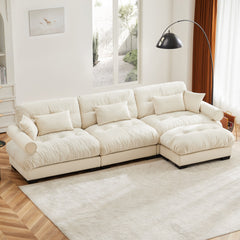 Super Comfort Oversized Modular Velvet Sectional Sofa Couch with Movable Ottoman in Cream