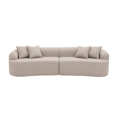 Curved Modular Sectional Sofa in Lamb's Wool Fabric, Modern Minimalist Style, Compressed (No Assembly Required), Comfy for Living Room & Bedroom - Brown