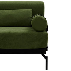 Modern Loveseat Sofa 2-Seater with USB Ports, Cylindrical Armrests, Green Chenille, 59 Inch
