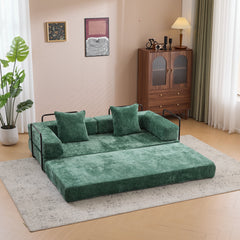 Floor Couch,Compression Sofa,Convertible Floor Sofa Bed-with Pillow Back Support Armrest,Comfy Futon Couch Lounge Sleeper Bed,Chenille fabric,for Living Room Bedroom (dark green)