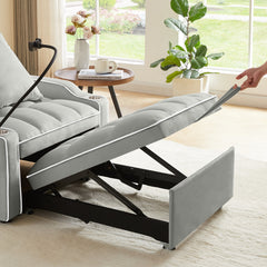 3-in-1 Convertible Sleeper Chair Sofa Bed, Adjustable Pull Out with Multi-Pockets in Gray Velvet