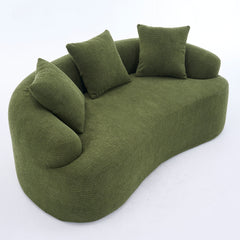 LY-025S Green Curved Loveseat: Compressed No Assembly, Chenille Small Sofa, 30D Sponge, Compact for Apartments, 65' L, 300Lbs, 3 Pillows