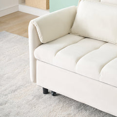 52 'beige modern velvet sofa, sofa pullout bed, small love seat casual sofa with back, pillow, pockets, living room furniture, 3 in 1 convertible sleep sofa bed.