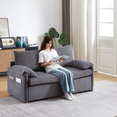 MH'' 64.5 Inch Sleeper Sofa Bed  3-in-1 Adjustable Sleeper with Pullout Bed   2 Pillows and Side Pockets  Soft Corduroy Convertible Sleeper Sofa Bed for Living Room Bedroom Apartment Office