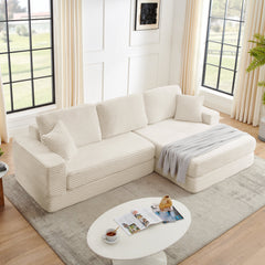 Modern Minimalist Corduroy L-Shaped Modular Sectional Sofa Bed, Beige, Foam Interior