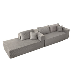 Compression Sectional Couch with Comfy Chaise, Boneless L Shape Sofa with Deep Seat, Minimalist Modular Couches Sleeper for Living Room Bedroom Apartment Lounge,corduroy,Grey