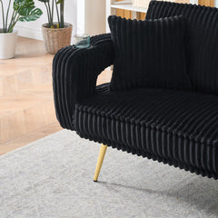 74.01 inch straight corduroy sofa bed with pillows, adjustable in three levels, designed in a minimalist style, suitable for use in living rooms and study rooms.Black